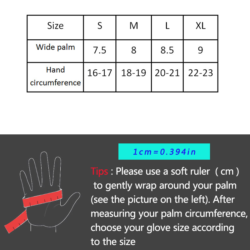 Fitness sports gloves sizes